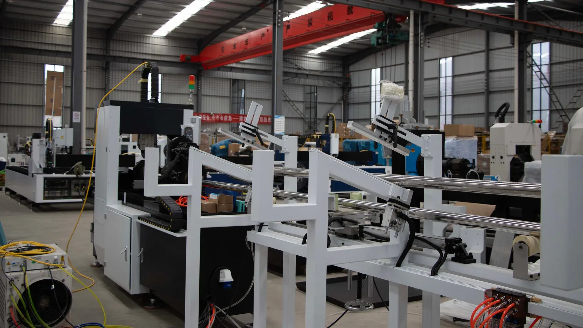 Automated EV component production equipment inside a factory