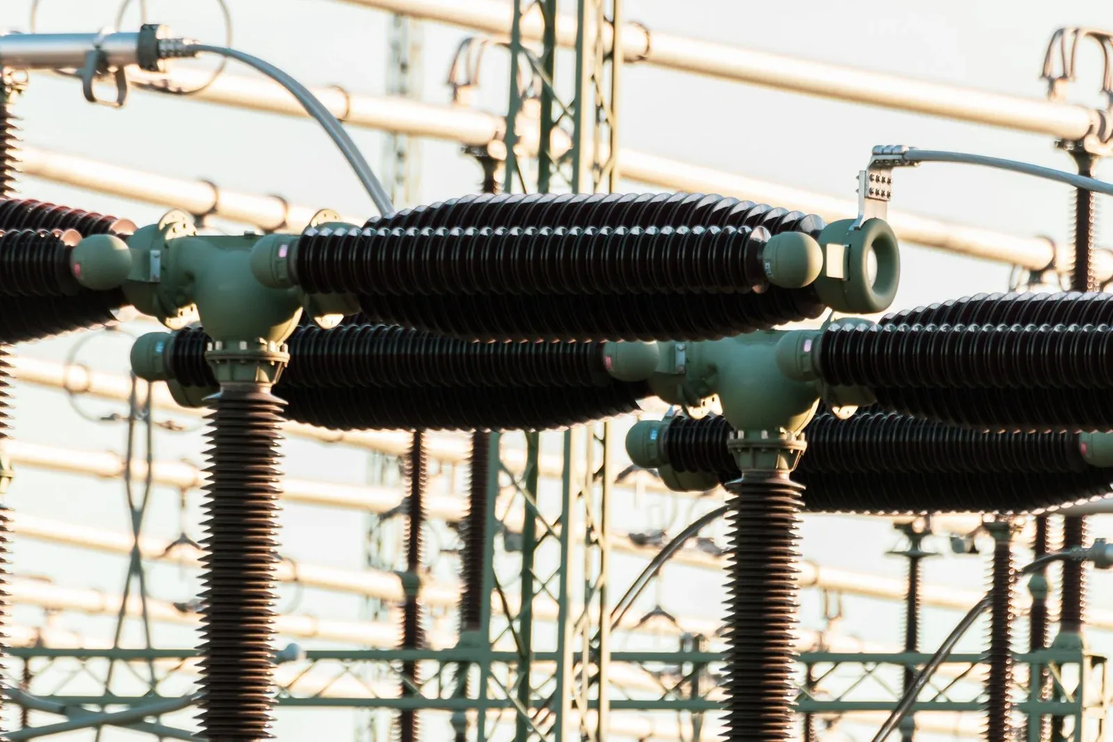 Outdoor electrical conductors and insulators at a substation