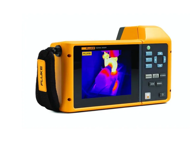 Handheld infrared camera displaying a color thermogram