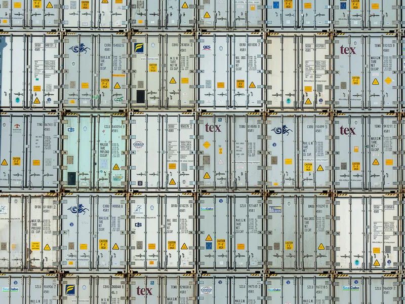 Stacked freight containers viewed from directly above