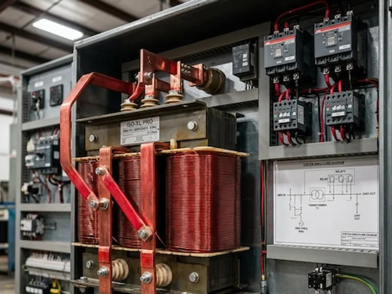 Industrial electrical cabinet with transformer and protected control components