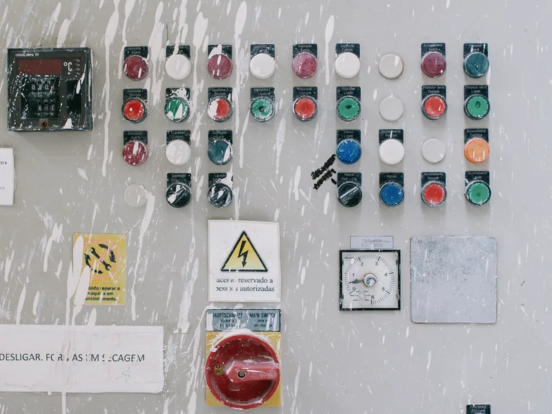 Industrial control panel with operator switches and status indicators