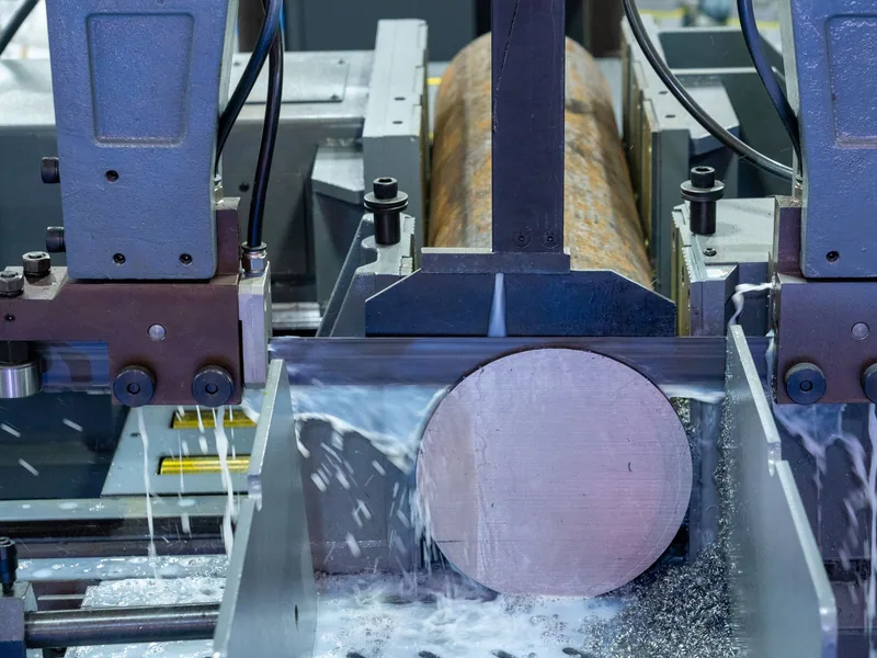 Heavy metal cutting equipment processing large round stock