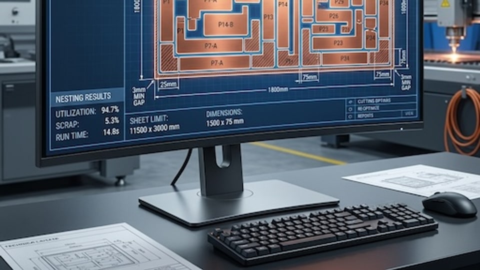 CNC nesting software interface used to reduce copper punching waste