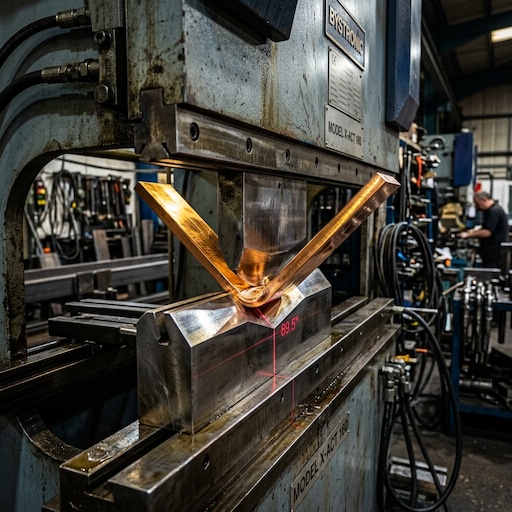 High-precision hydraulic bending press brake forming a thick copper busbar plate