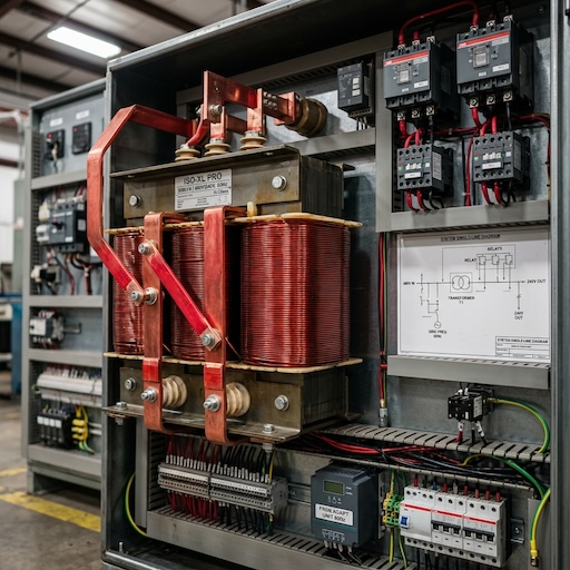 Heavy-duty high-conductivity copper wound isolation transformer and grid circuit layout